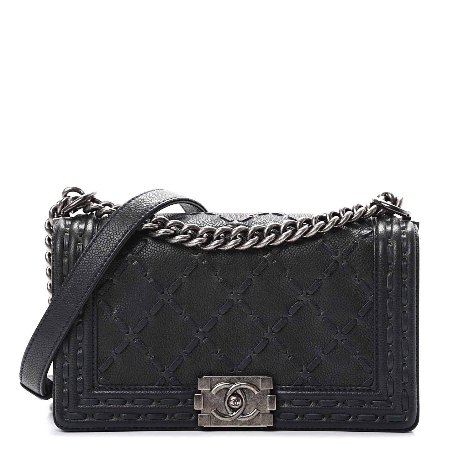 Caviar Stitched Medium Boy Flap Blue