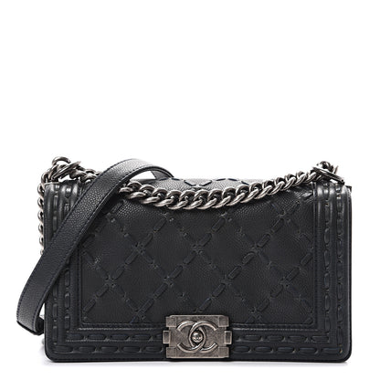 Chanel Caviar Stitched Medium Boy Flap Blue 1 of 11