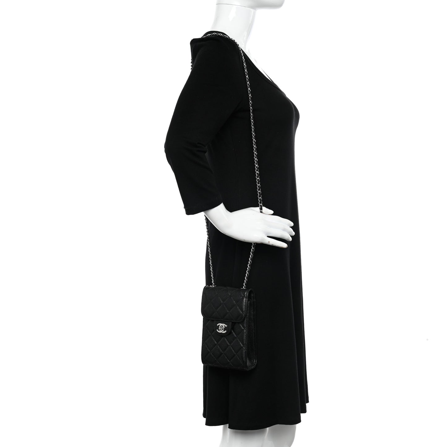 Caviar Quilted Classic Phone Holder Black