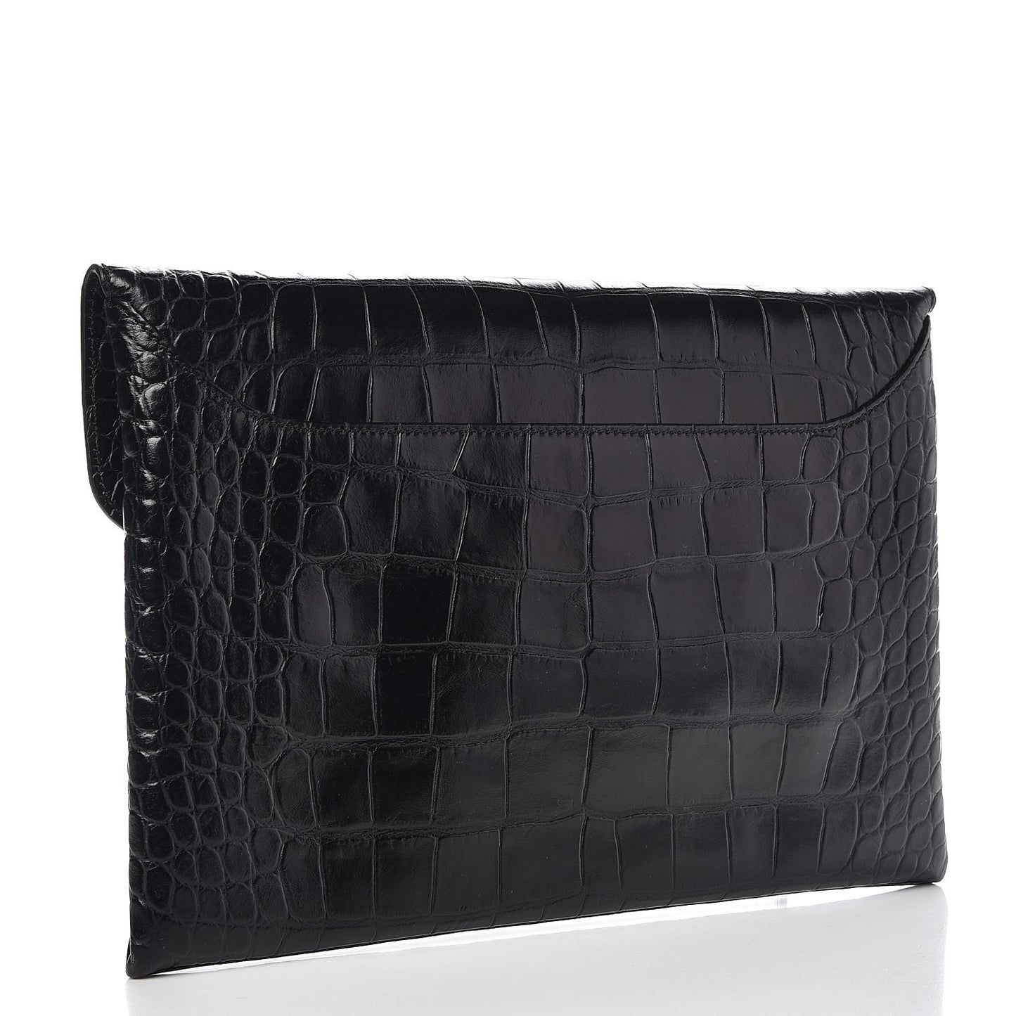 Calfskin Crocodile Embossed Medium Antigona Envelope Clutch Black