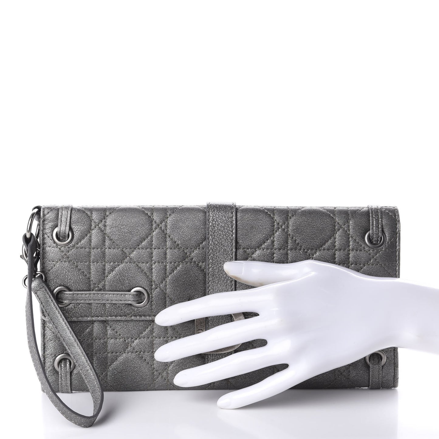 Metallic Grained Calfskin Cannage Clutch Wallet