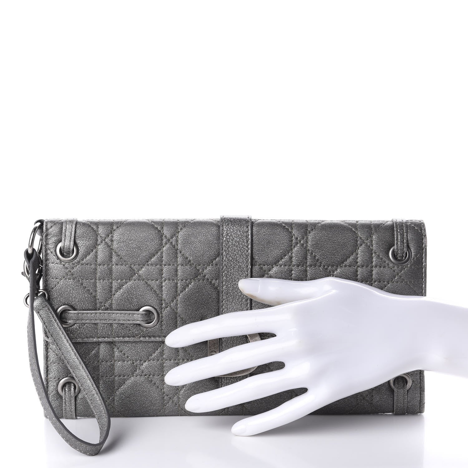 Christian Dior Metallic Grained Calfskin Cannage Clutch Wallet 10 of 10