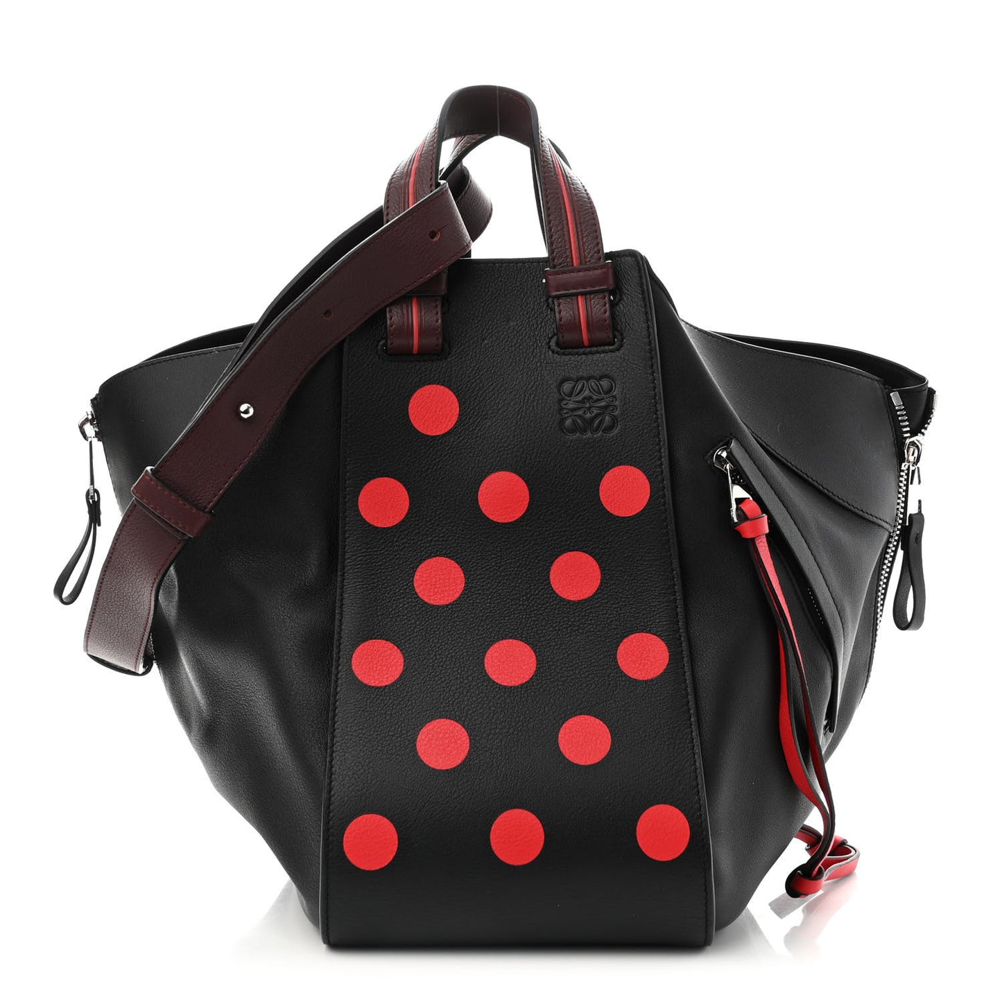 Calfskin Circle Medium Hammock Shoulder Bag Black Red