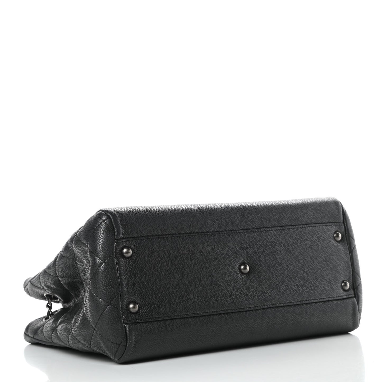 Metallic Grained Calfskin Medium Woven Chain Shopping Tote Black