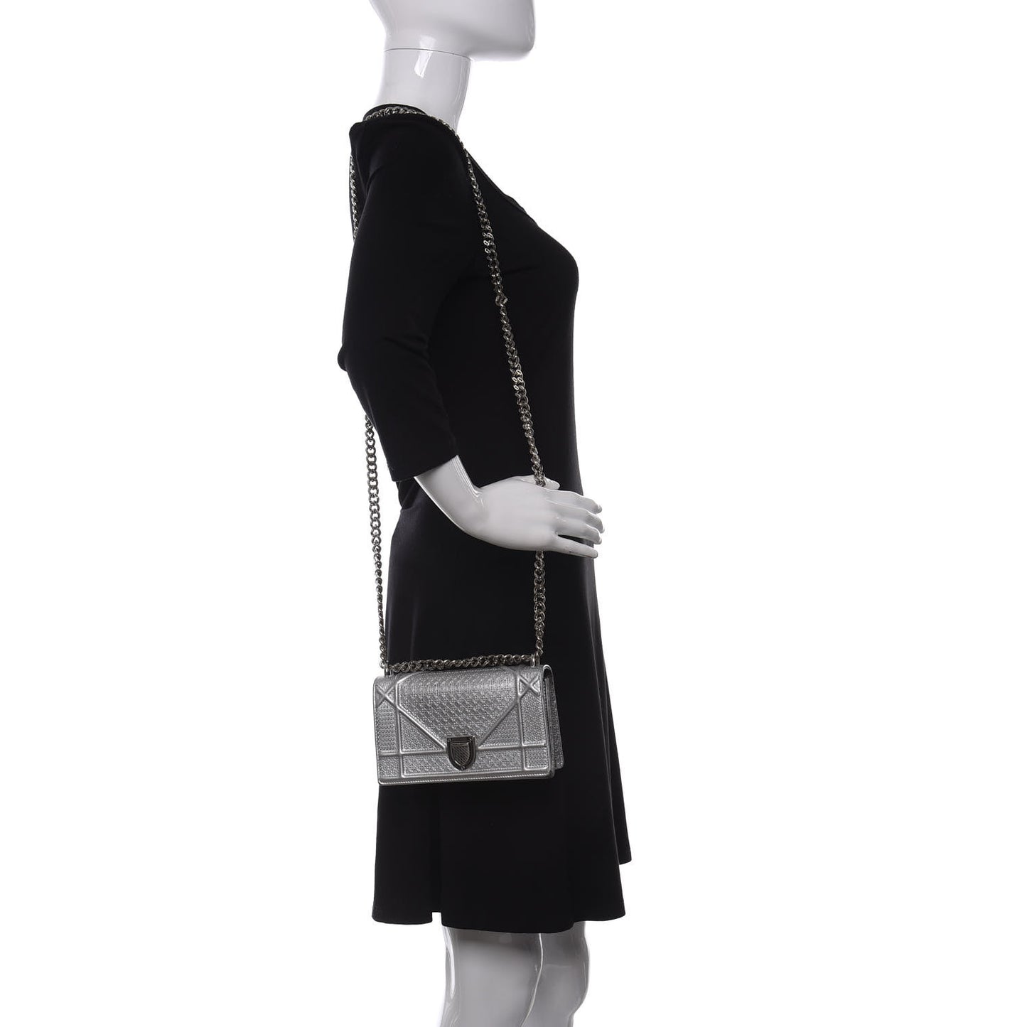 Metallic Calfskin Micro-Cannage Mini Diorama Flap Bag Silver