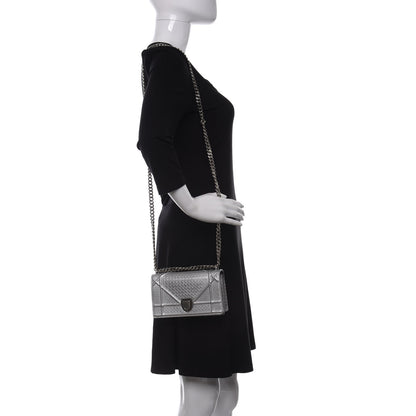 Christian Dior Metallic Calfskin Micro-Cannage Mini Diorama Flap Bag Silver 2 of 9