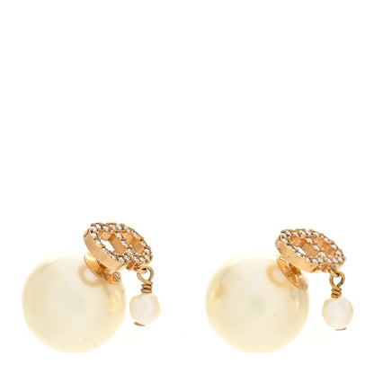 Christian Dior Pearl Crystal Logo Drop Earrings Gold 1 of 5