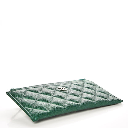 Chanel Metallic Caviar Quilted Classic Zip Pouch Green 12 of 16