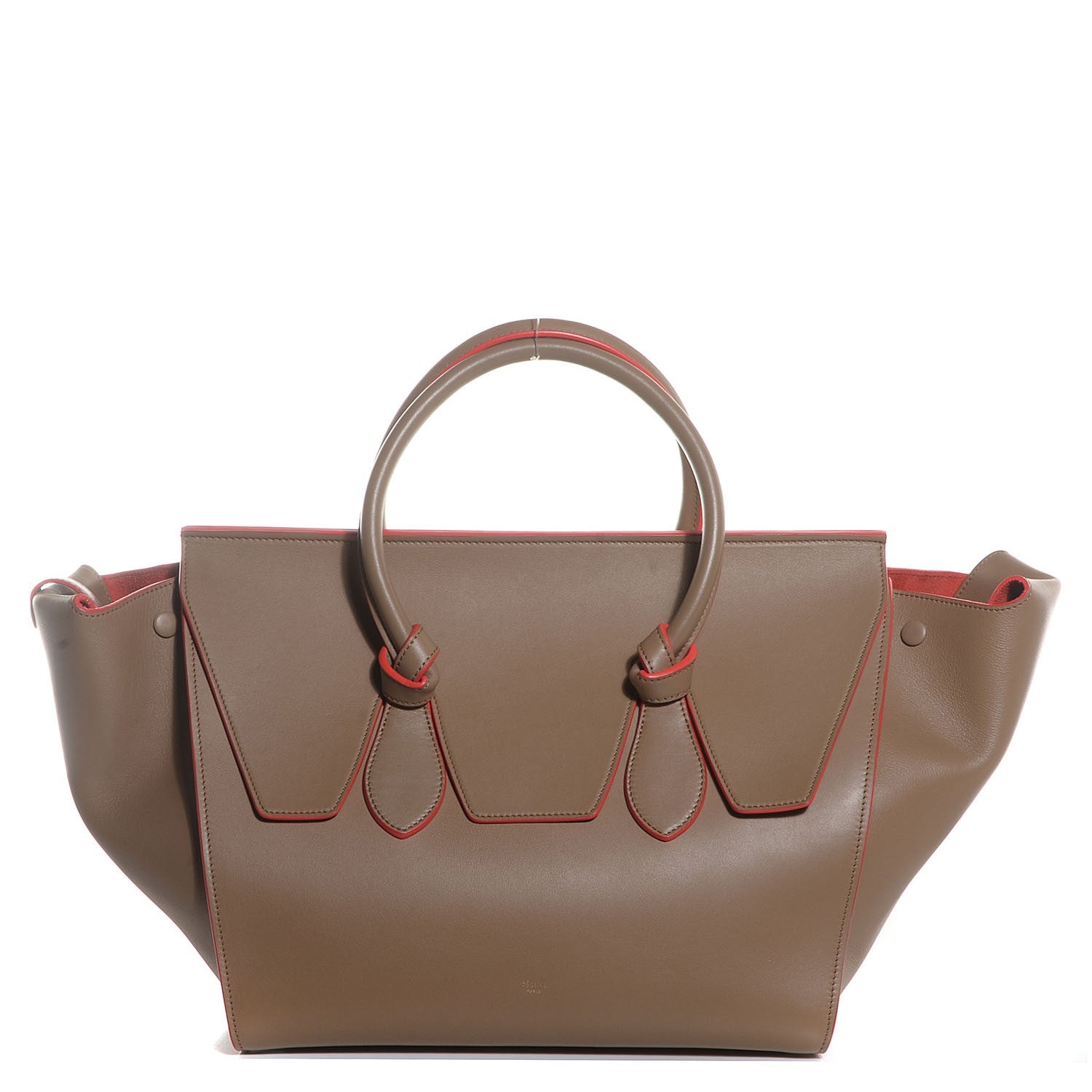 Celine Natural Calfskin Large Tie Knot Tote Dark Beige w Orange Trim 1 of 9