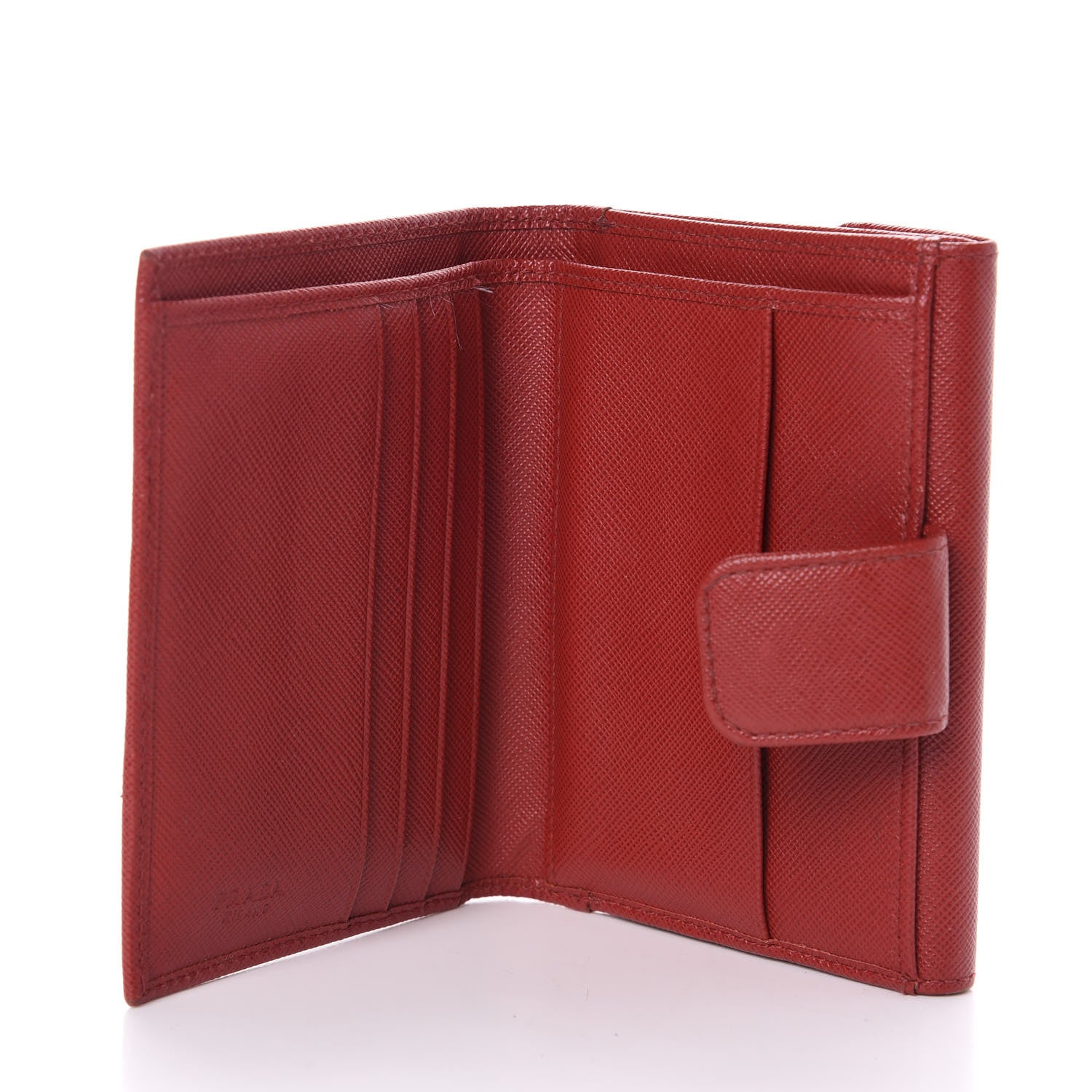 Prada Saffiano Metal French Flap Compact Wallet Fuoco 5 of 9
