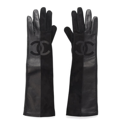 Chanel Suede Lambskin Gloves 8 Black 1 of 5