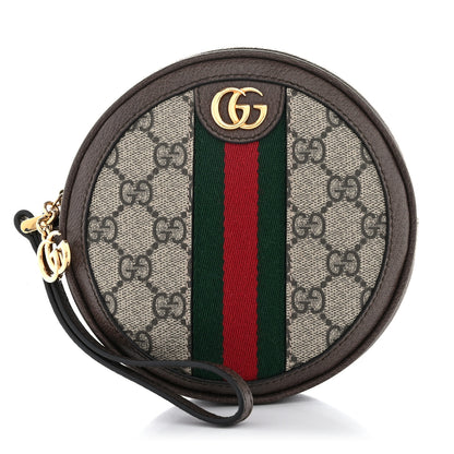 Gucci GG Supreme Monogram Web Ophidia Circle Wristlet Beige New Acero 1 of 9