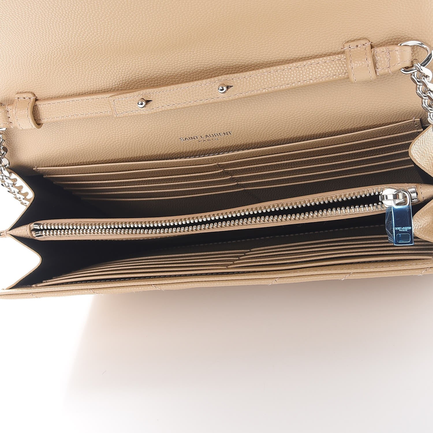 Saint Laurent Grain De Poudre Matelasse Chevron Monogram Chain Wallet Nude Powder 5 of 8