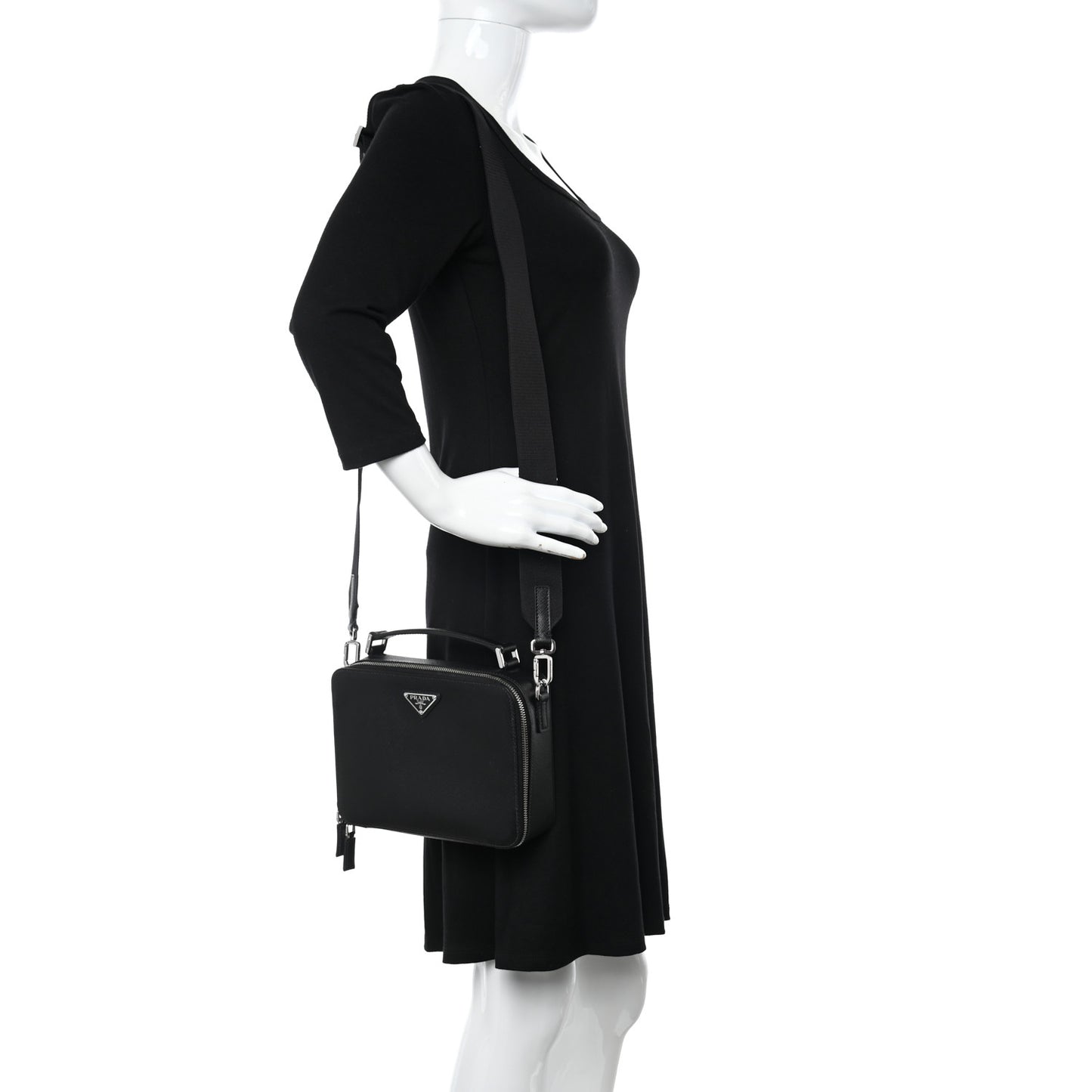 Saffiano Travel Medium Brique Crossbody Bag Black