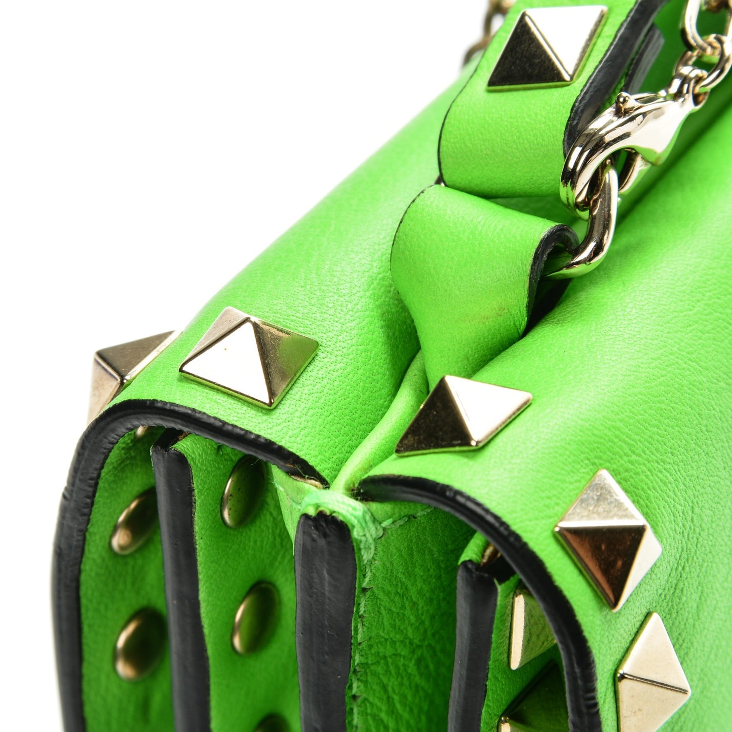 Vitello Rockstud Top Handle Crossbody Bag Green Fluo