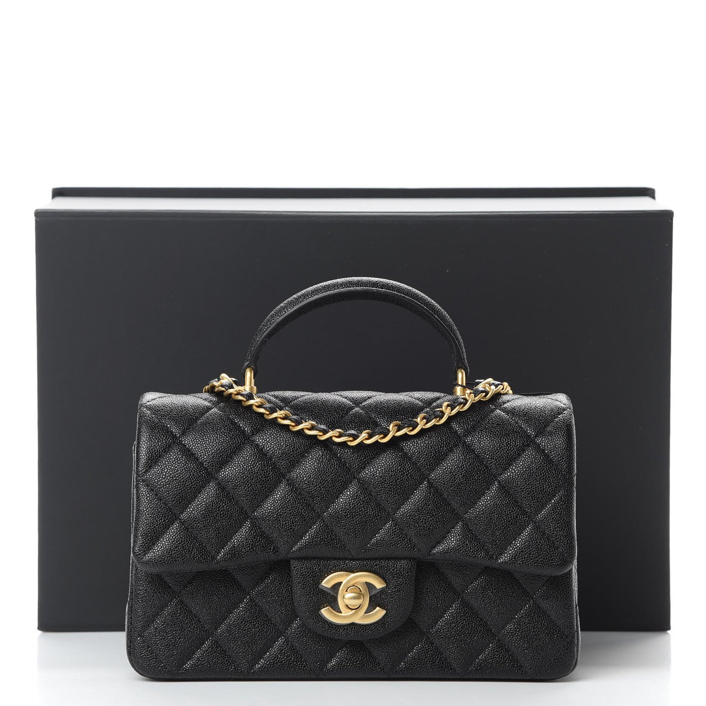 Caviar Quilted Mini Top Handle Rectangular Flap Black