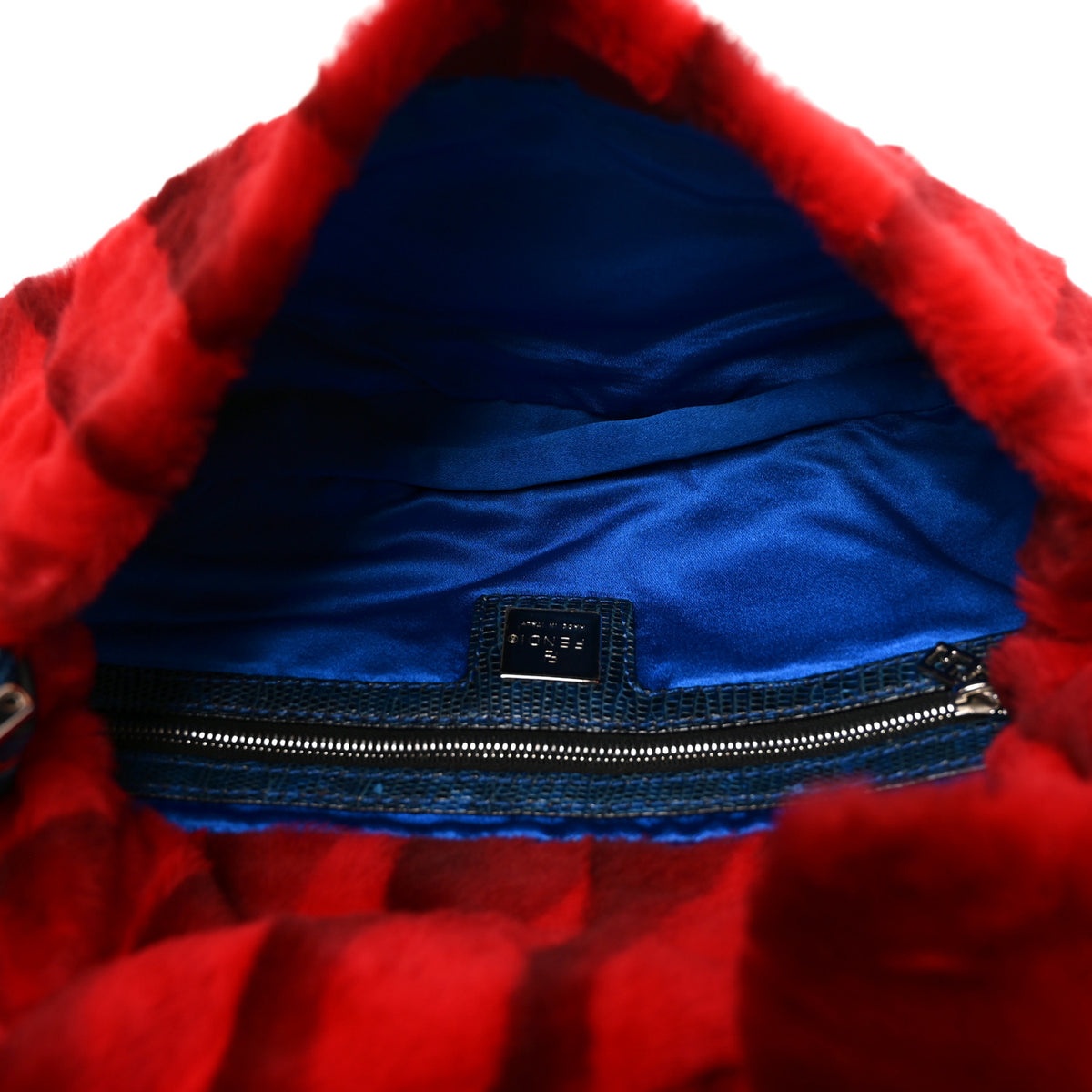 Fendi Rabbit Fur Lizard Baguette Blue Red 5 of 10