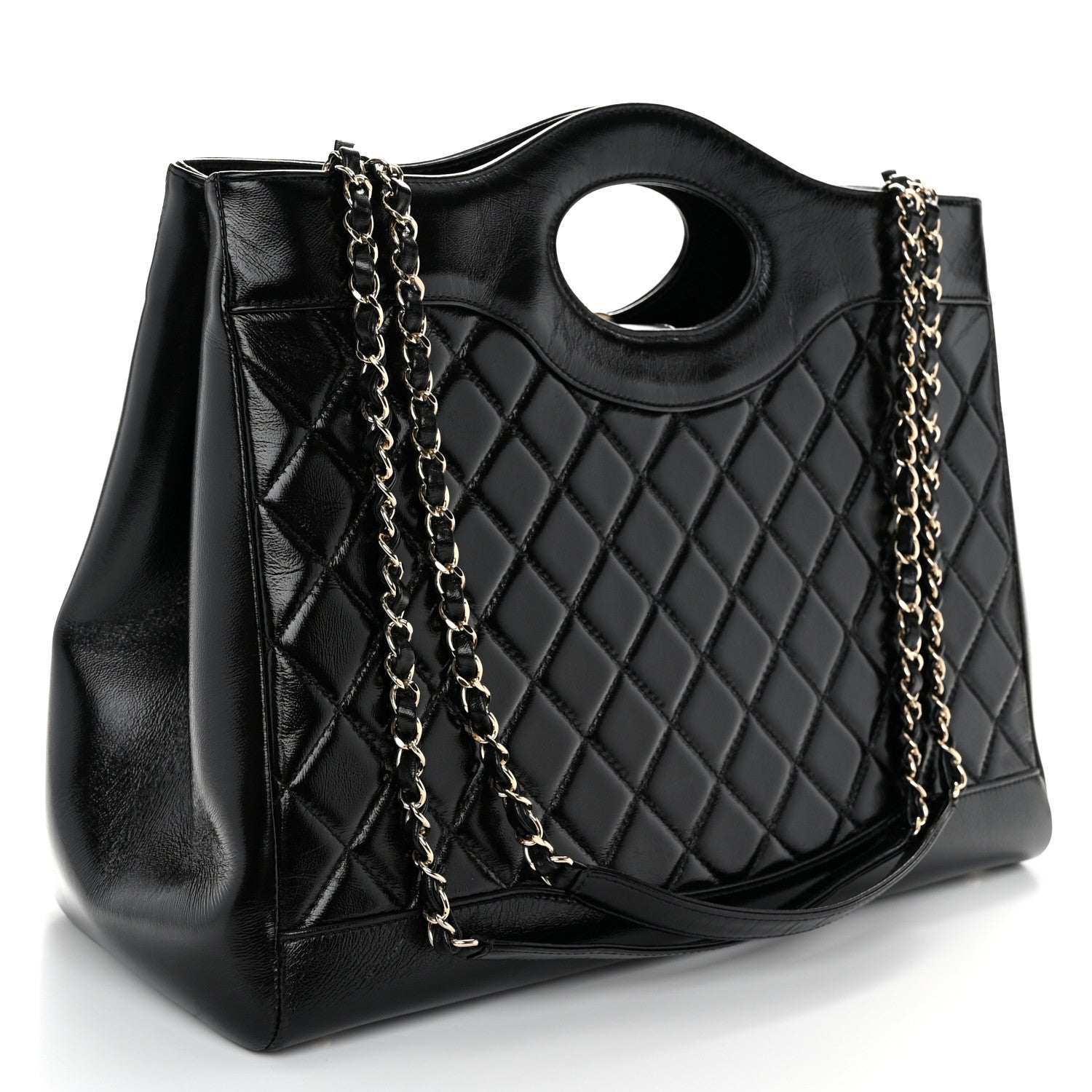 Chanel Shiny Aged Calfskin Quilted Large 31 Shopping Bag Black 3 of 10