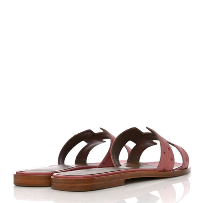 Hermes Ostrich Oran Sandals 37.5 Rouge Blush 4 of 14