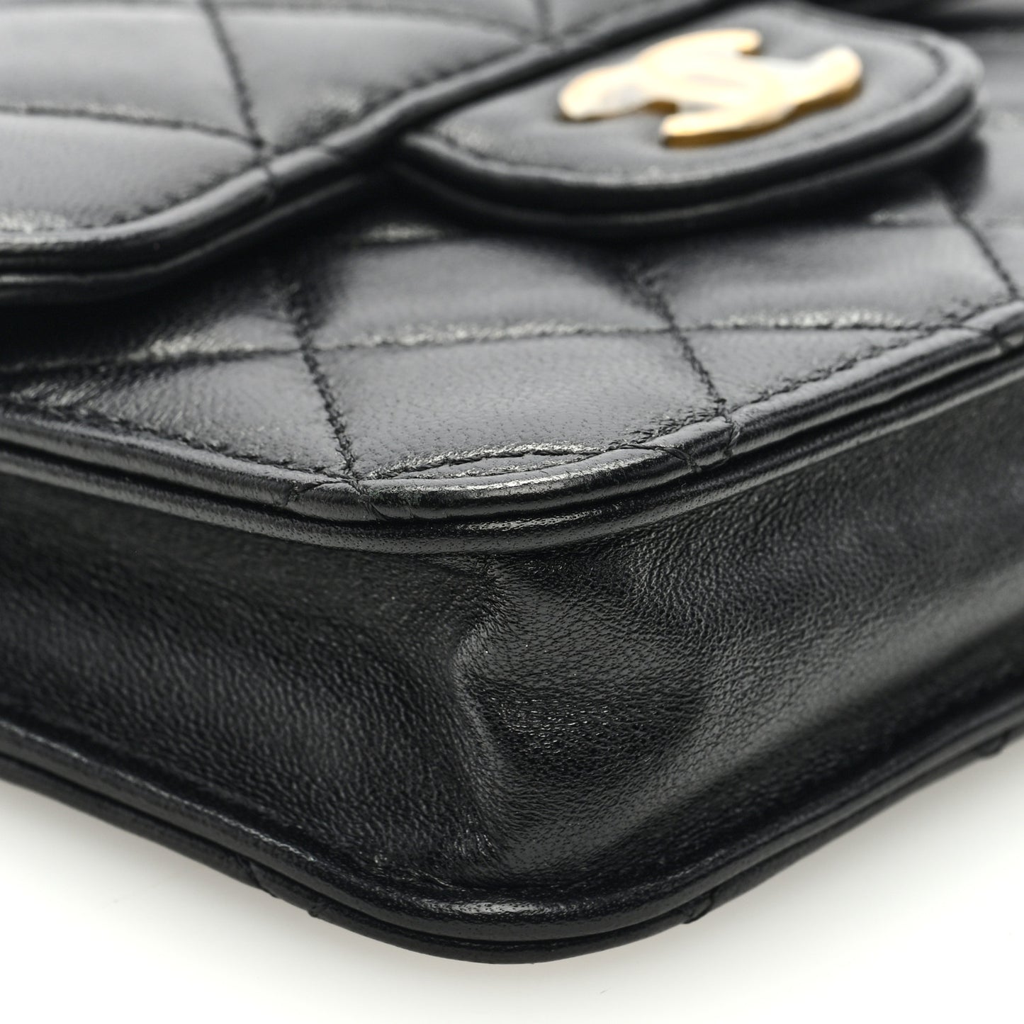 Lambskin Quilted Top Handle Flap Coin Purse With Chain Black