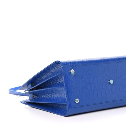 Saint Laurent Calfskin Crocodile Embossed Small Sac De Jour Royal Blue 9 of 14