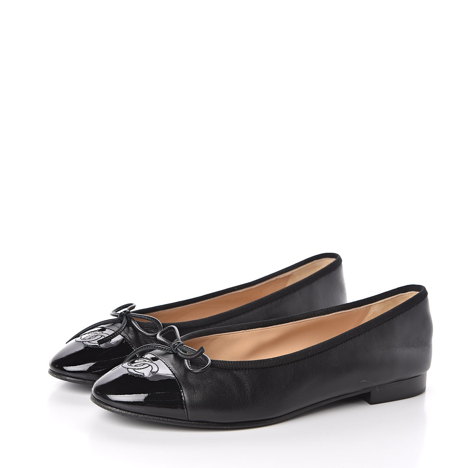 Chanel Lambskin Patent Cap Toe Ballerina Flats 38.5 Black 3 of 9