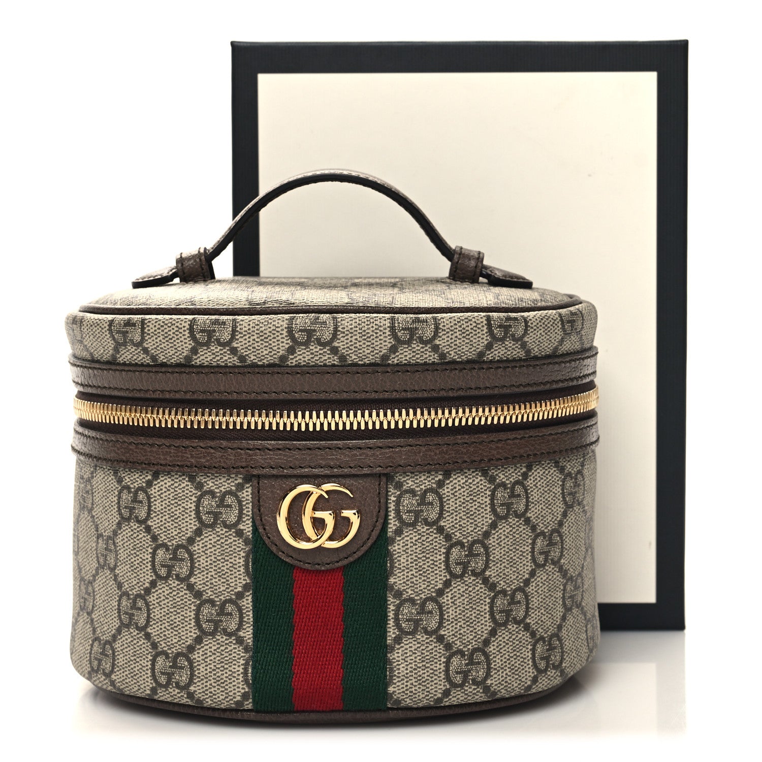 Gucci GG Supreme Monogram Textured Calfskin Web Ophidia Vanity Cosmetic Case Beige Ebony New Acero 12 of 12