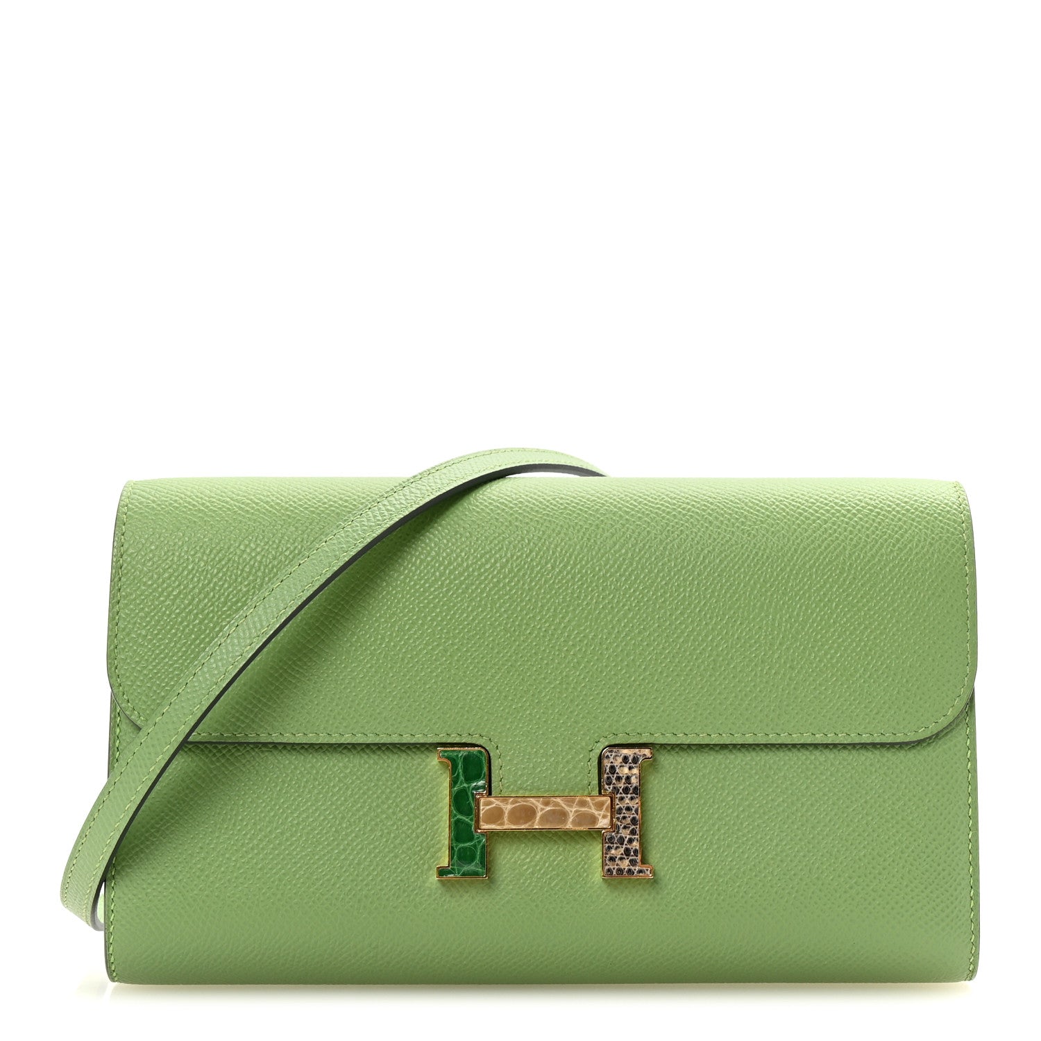 Hermes Epsom Alligator Lizard Constance Wallet To Go Vert Criquet Cactus Beige Sable Ombre 1 of 11