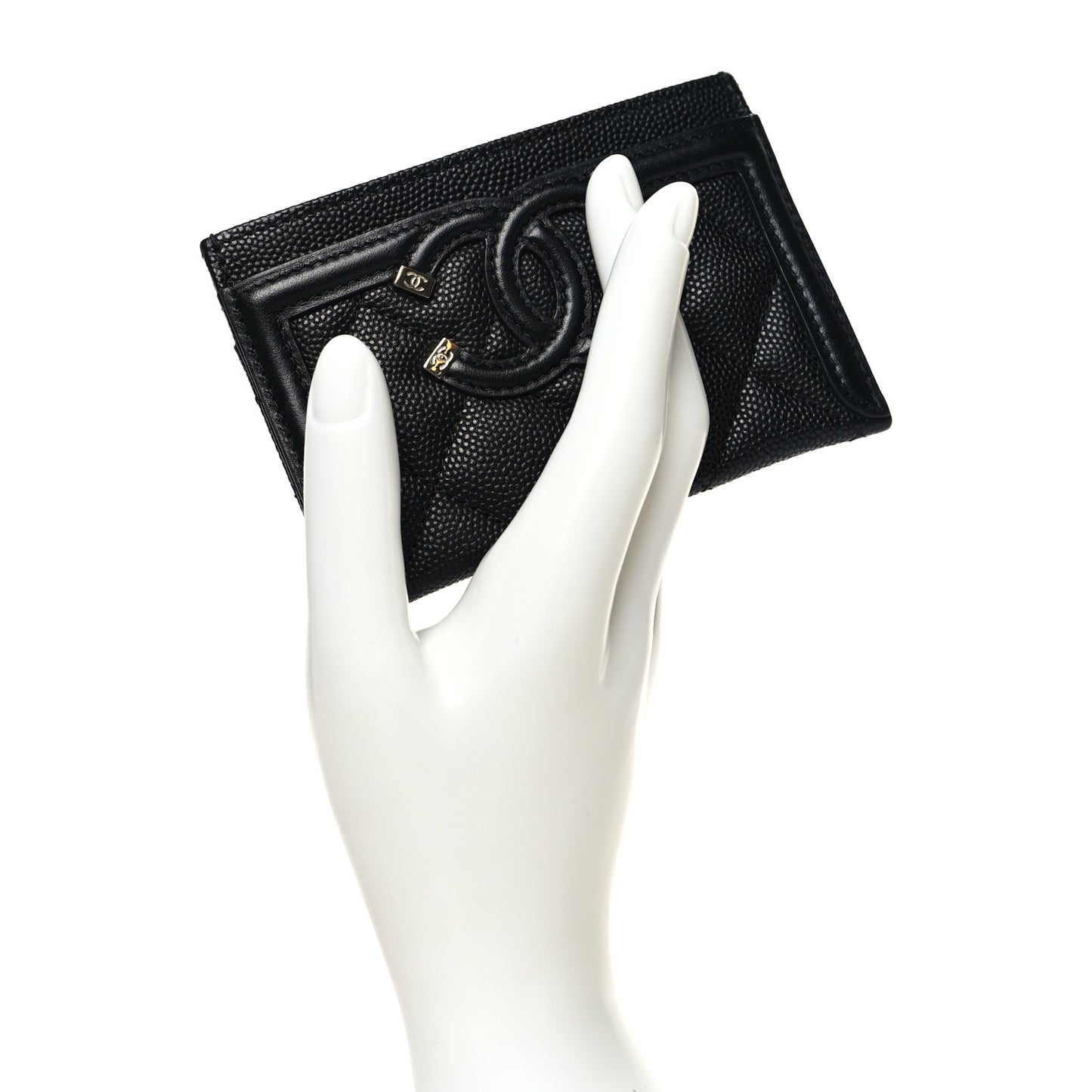Caviar Quilted Filigree Card Holder Black
