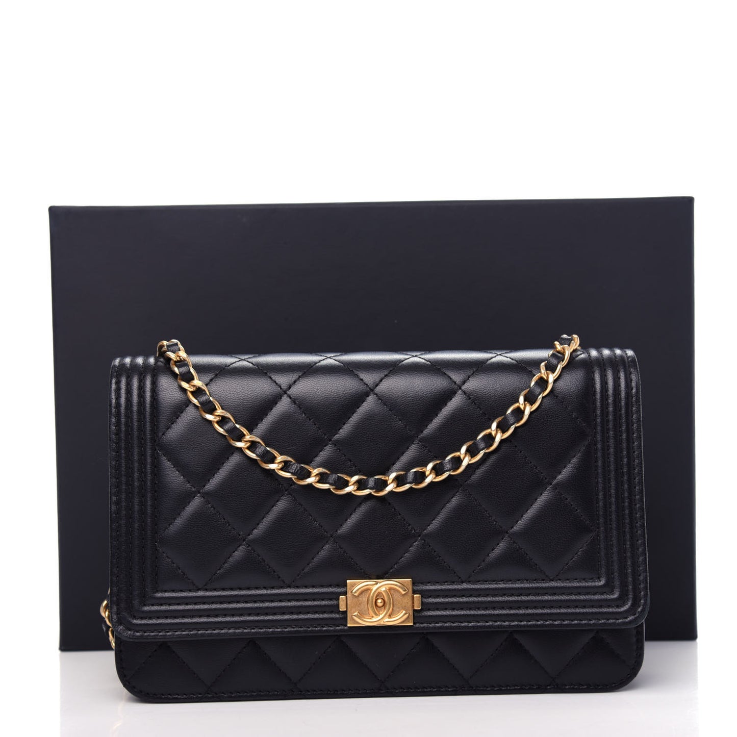 Lambskin Quilted Boy Wallet On Chain WOC Black