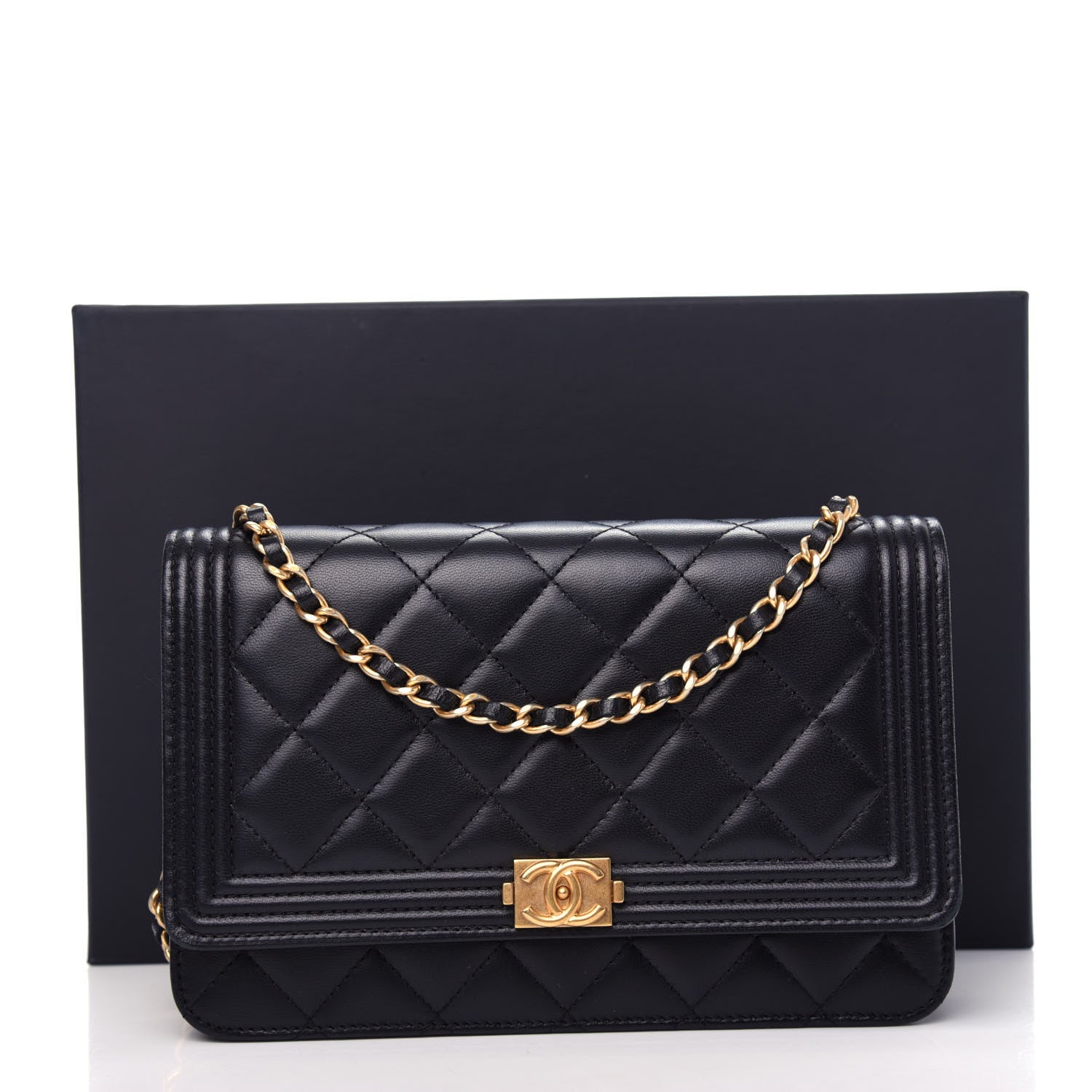 Chanel Lambskin Quilted Boy Wallet On Chain WOC Black 12 of 12