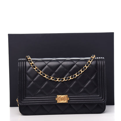 Chanel Lambskin Quilted Boy Wallet On Chain WOC Black 12 of 12