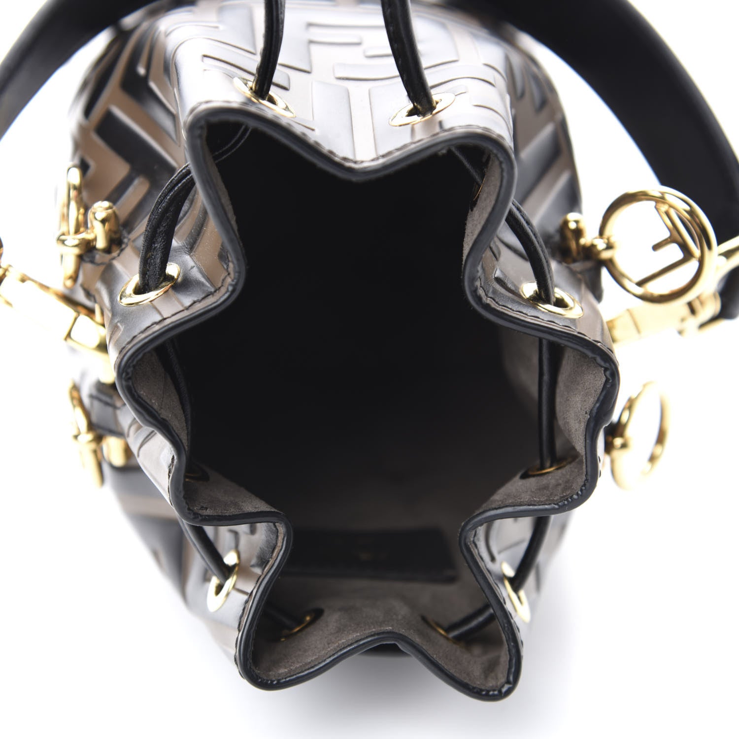 Fendi Vitello Liberty F is Fendi Bi-Color FF 1974 Embossed Mini Mon Tresor Bucket Bag Maya Black 6 of 12