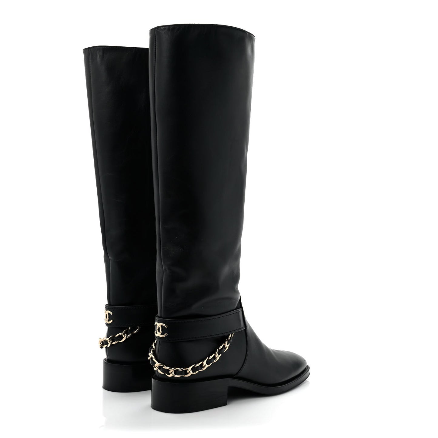 Calfskin Chain High Boots 39 Black