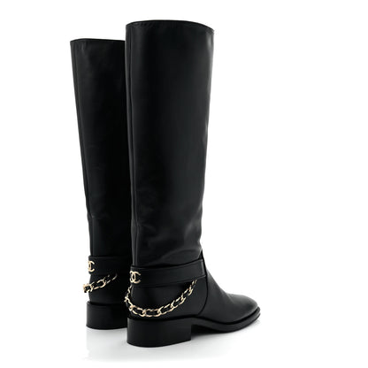Chanel Calfskin Chain High Boots 39 Black 4 of 12