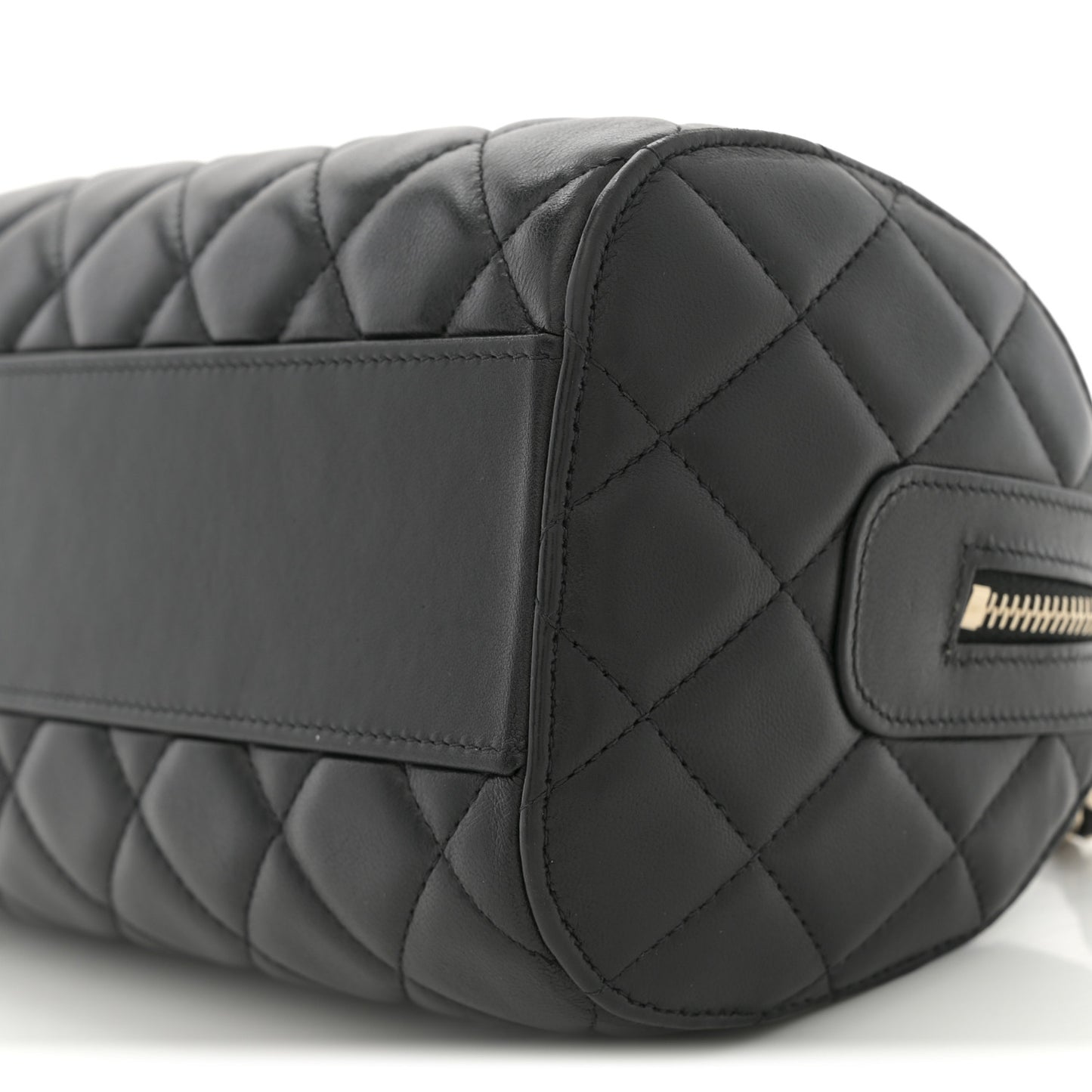 Lambskin Quilted Mini Bowling Bag Black