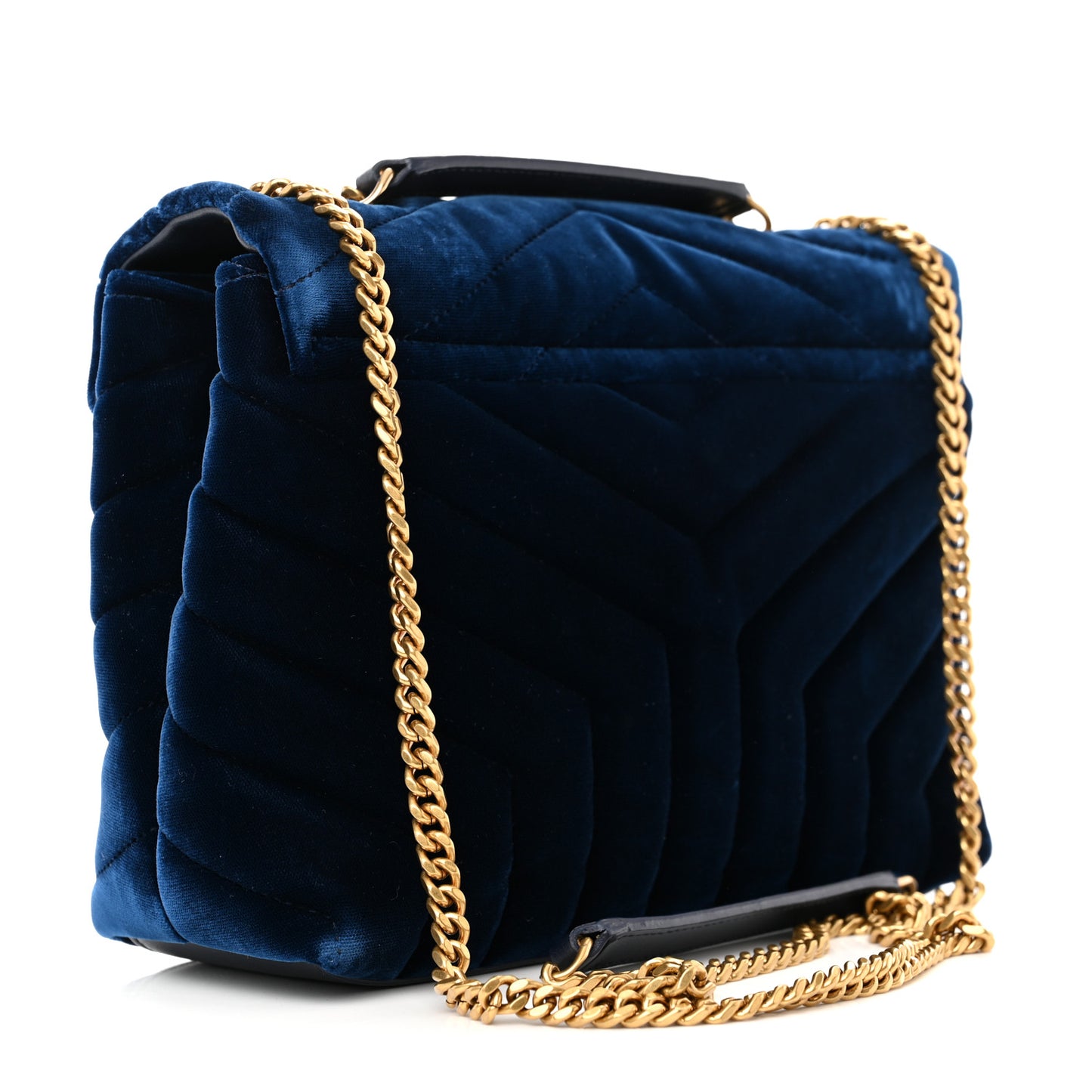 Velvet Y Quilted Monogram Small Loulou Chain Satchel Medium Blue