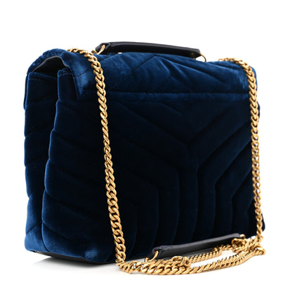 Saint Laurent Velvet Y Quilted Monogram Small Loulou Chain Satchel Medium Blue 3 of 10
