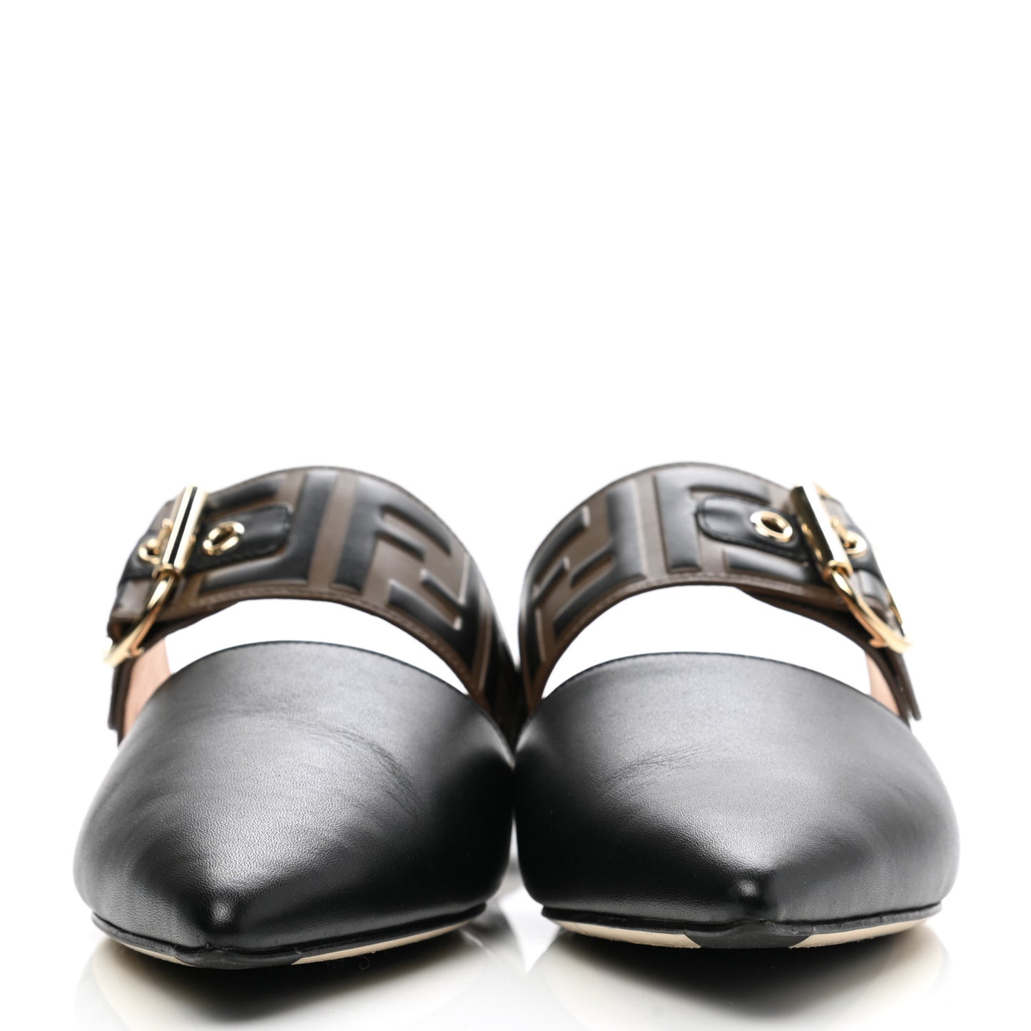 Vitello FF Embossed Buckle Flat Mules 37 Maya Black