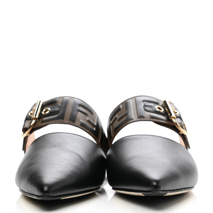 Fendi Vitello FF Embossed Buckle Flat Mules 37 Maya Black 2 of 9