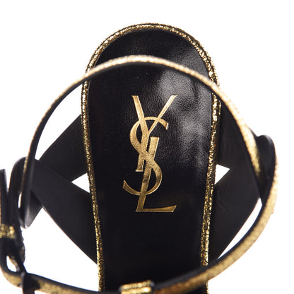 Saint Laurent Metallic Crackled Calfskin Tribute 105 Platform Sandals 37.5 Black Gold 7 of 9
