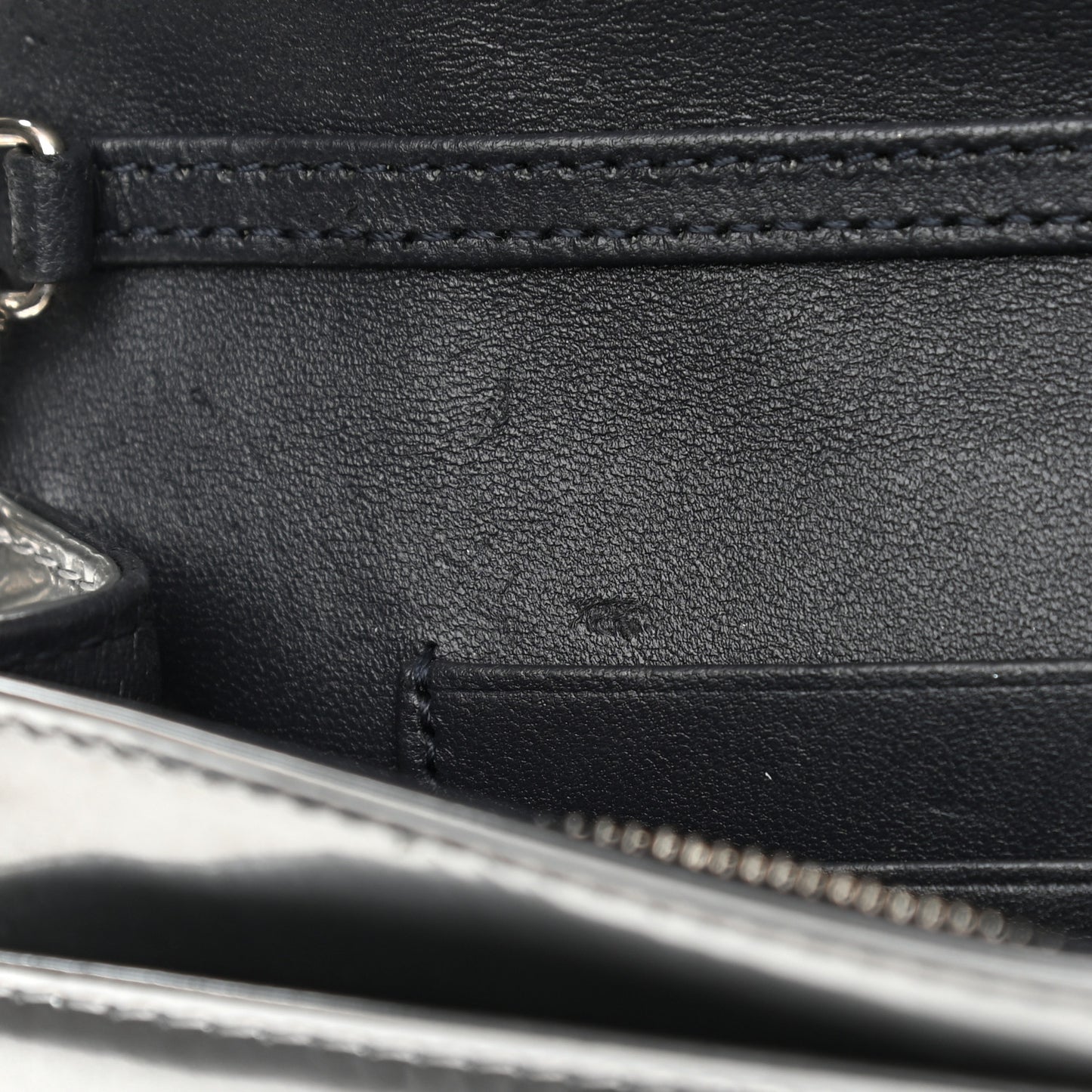 Metallic Patent Micro-Cannage Diorama Wallet on Chain Pouch Silver