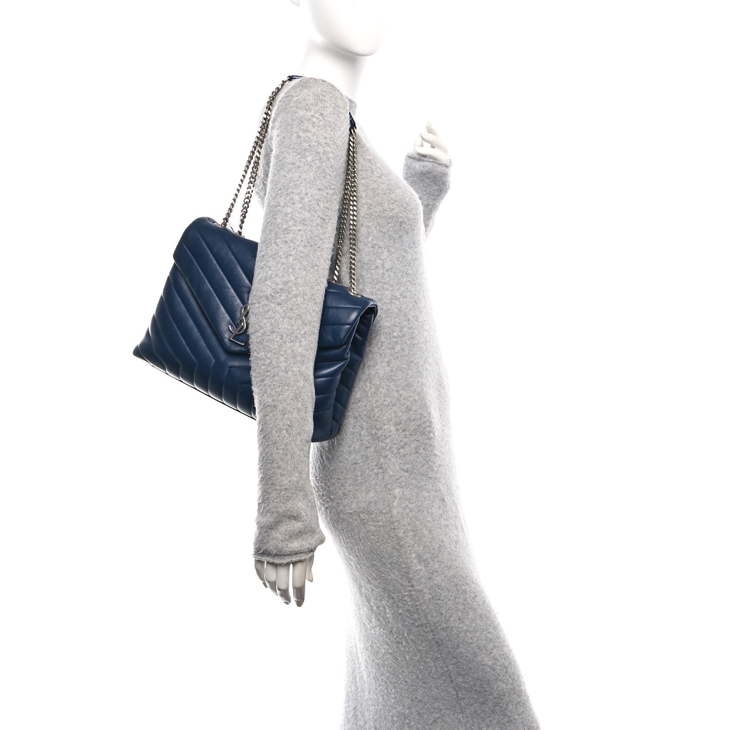 Saint Laurent Calfskin Y Quilted Monogram Medium Loulou Chain Satchel Medium Blue 2 of 11