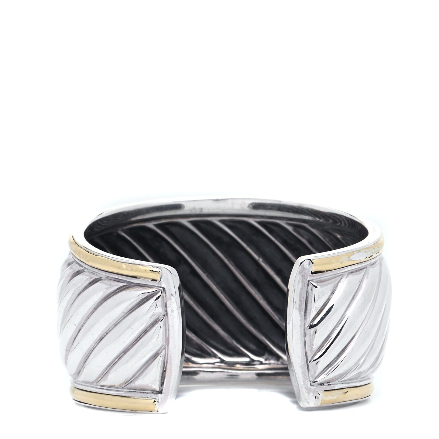 Sterling Silver 18K Yellow Gold 41mm Sculpted Cable Cuff Bracelet