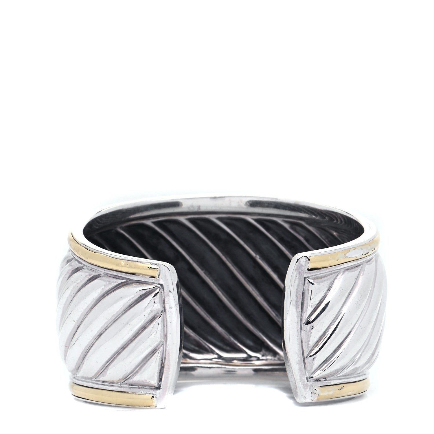 David Yurman Sterling Silver 18K Yellow Gold 41mm Sculpted Cable Cuff Bracelet 3 of 4