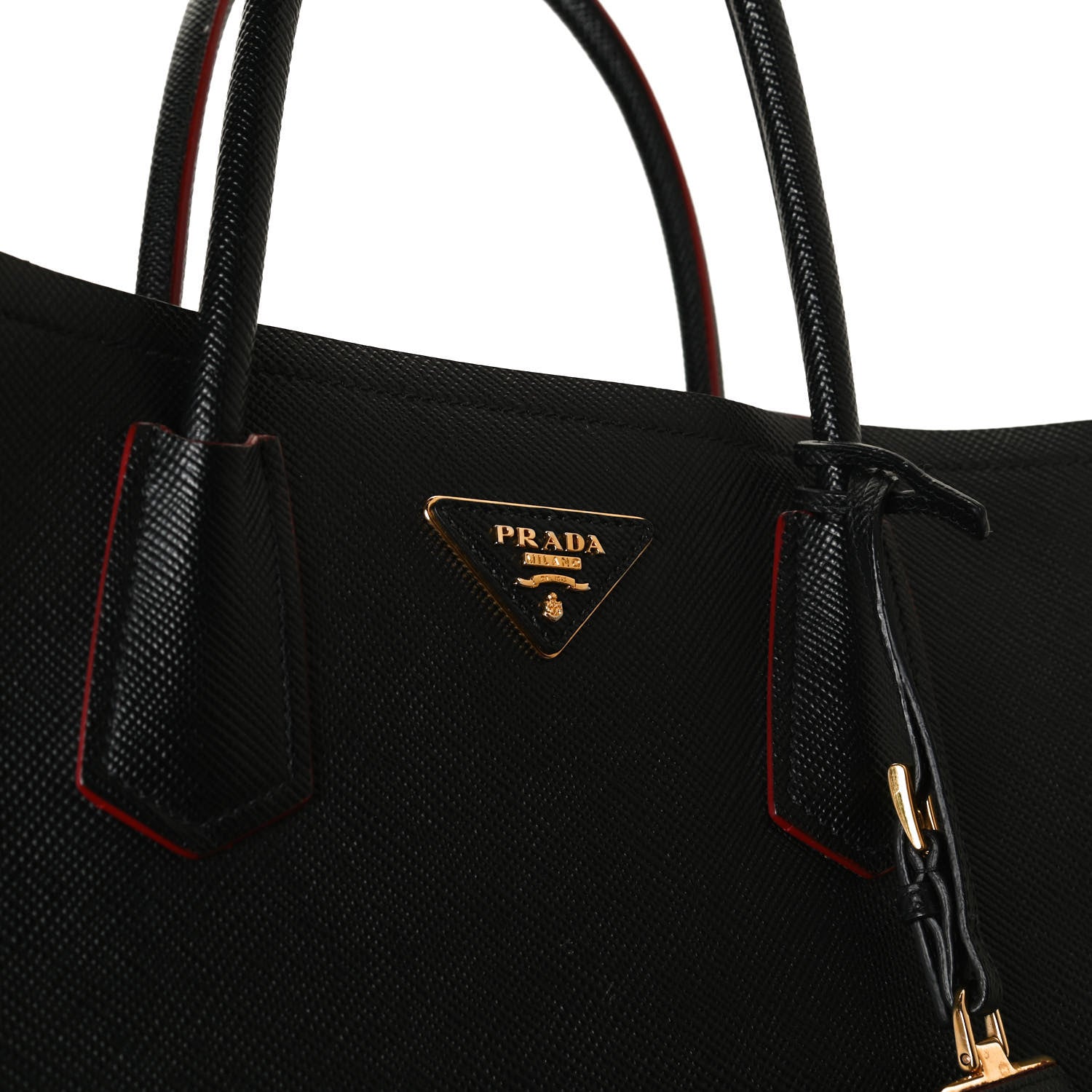 Prada Saffiano Cuir Medium Double Bag Black Fuoco 9 of 12