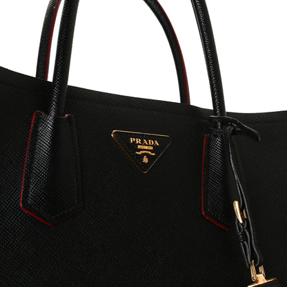Prada Saffiano Cuir Medium Double Bag Black Fuoco 9 of 12