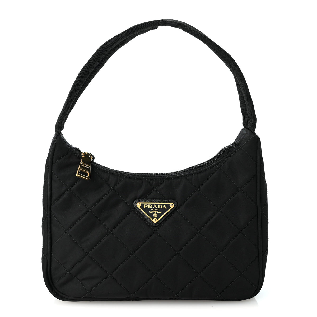 Prada Tessuto Nylon Stitched Shoulder Bag Black 1 of 12