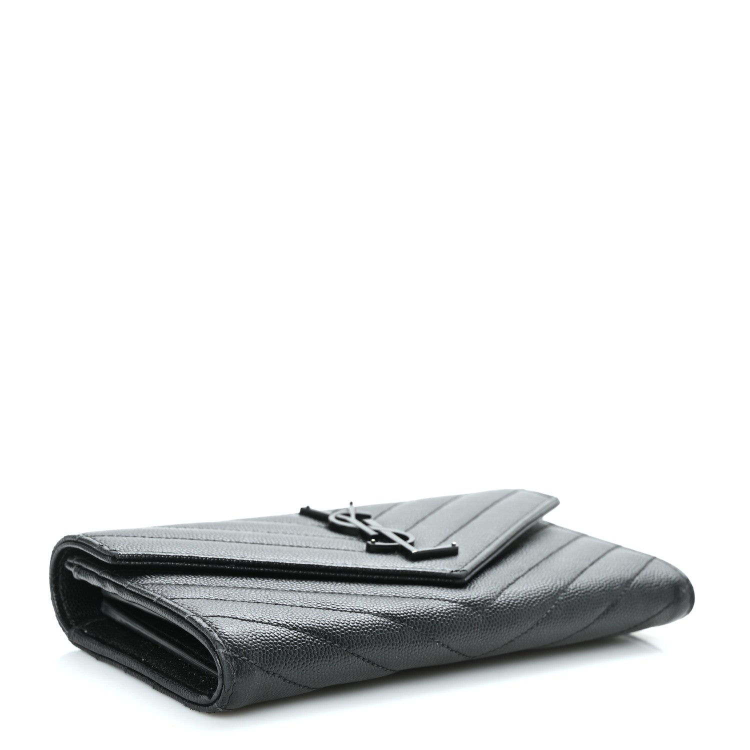 Saint Laurent Grain De Poudre Matelasse Chevron Monogram Flap Wallet Black 5 of 10