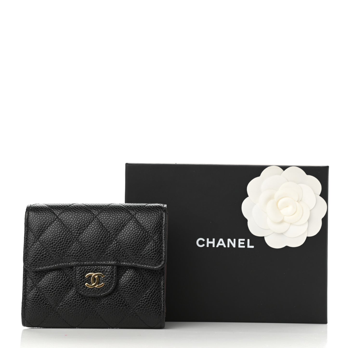 Caviar Quilted Compact Flap Wallet Black